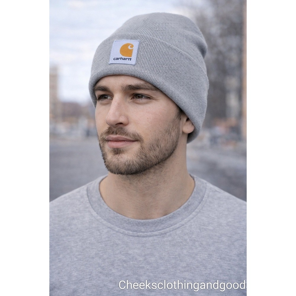 NWT Carhartt Men Heather Gray A18 Acrylic Watch Hat Beanie Rib Knit Logo Patch